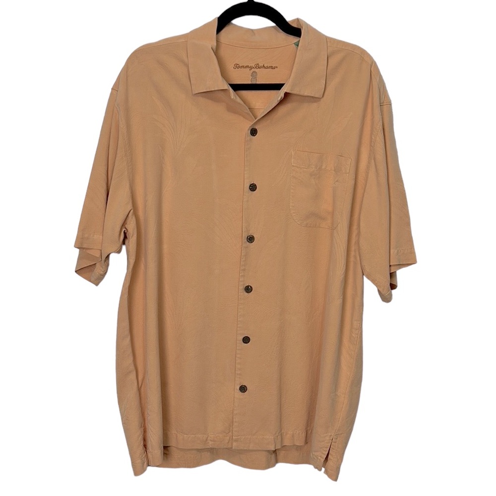 Tommy Bahama Orange 100% silk short sleeve button down shirt men’s large